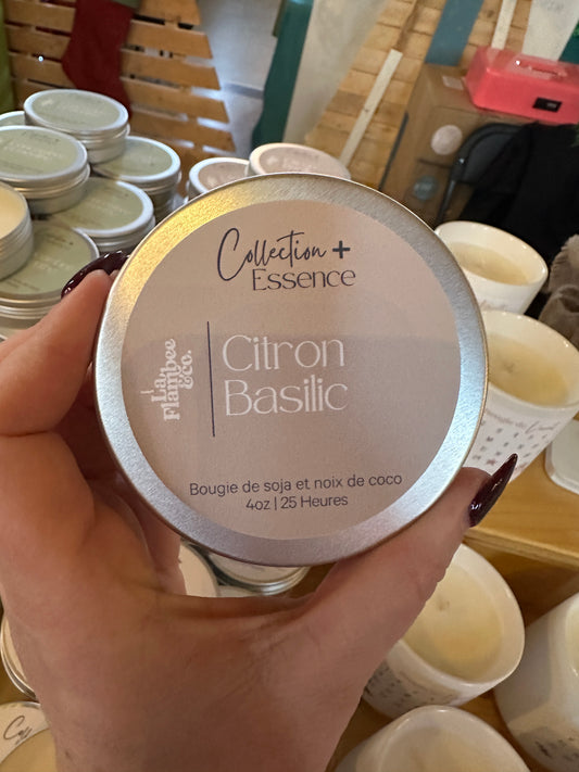 petit pot métal argenté 4 oz, bougie de soja et noix de coco.