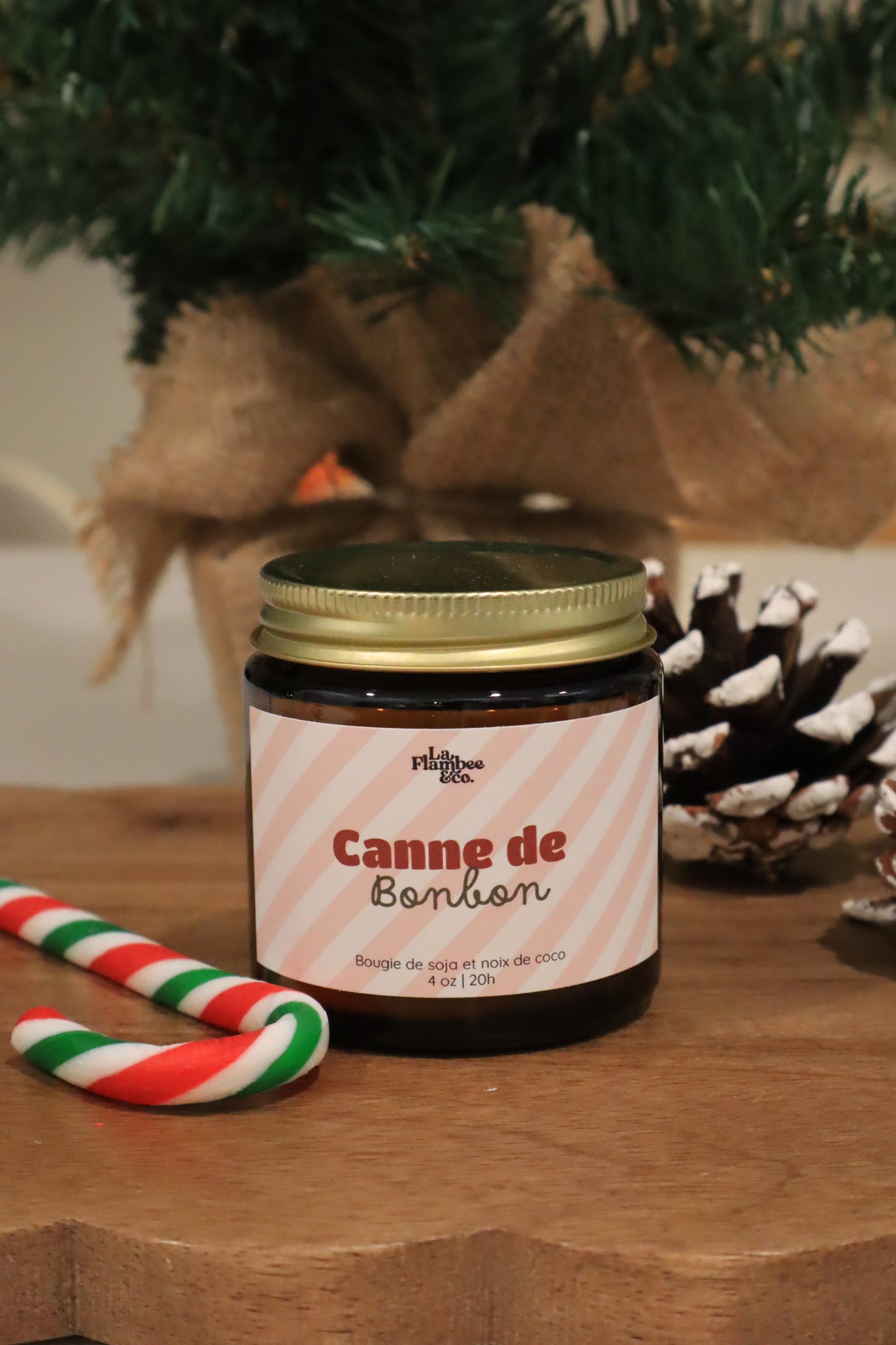 Bougie de noel 4oz cire de soja et noix de coco canne de bonbon