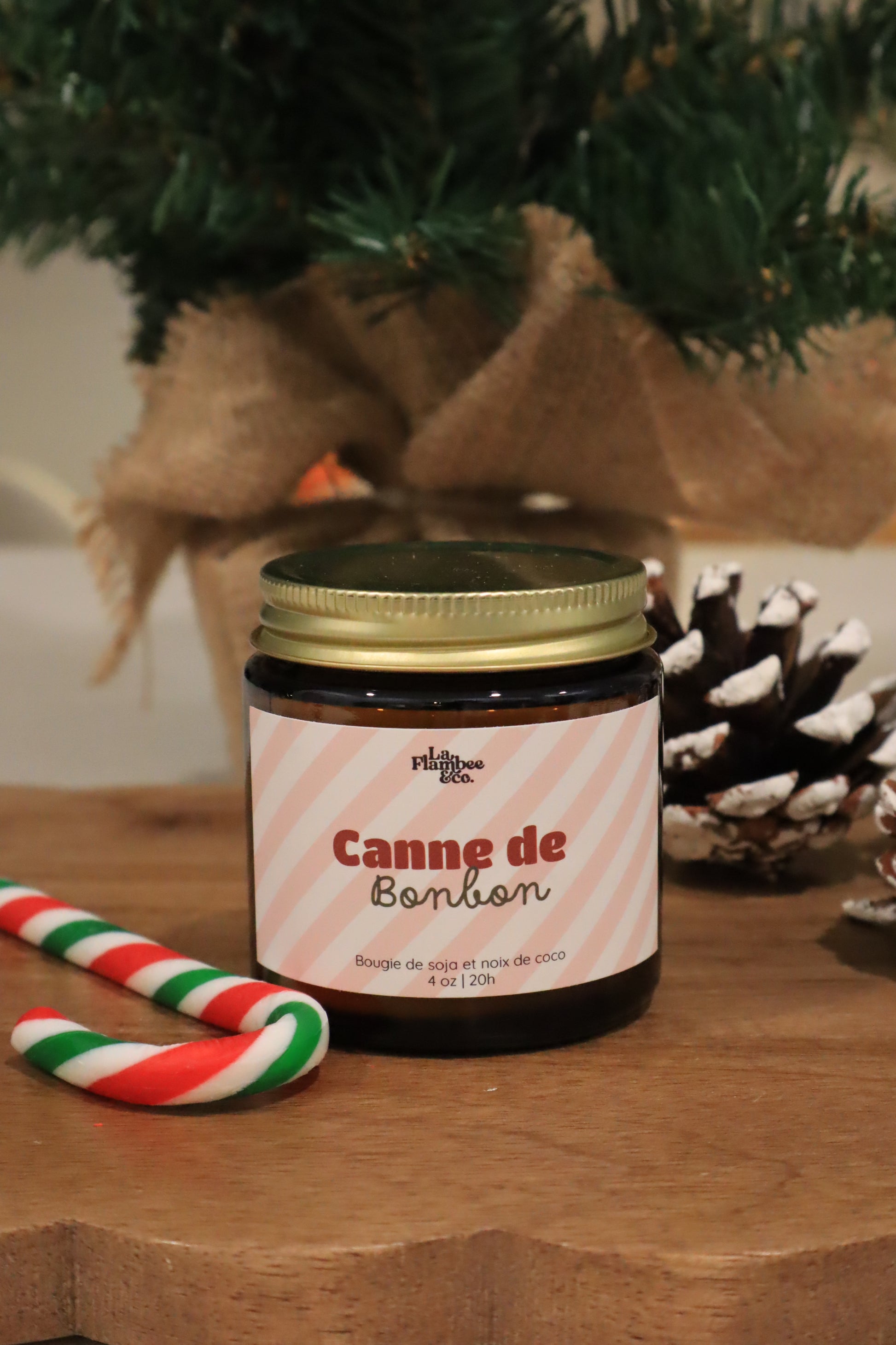 Bougie de noel 4oz cire de soja et noix de coco canne de bonbon