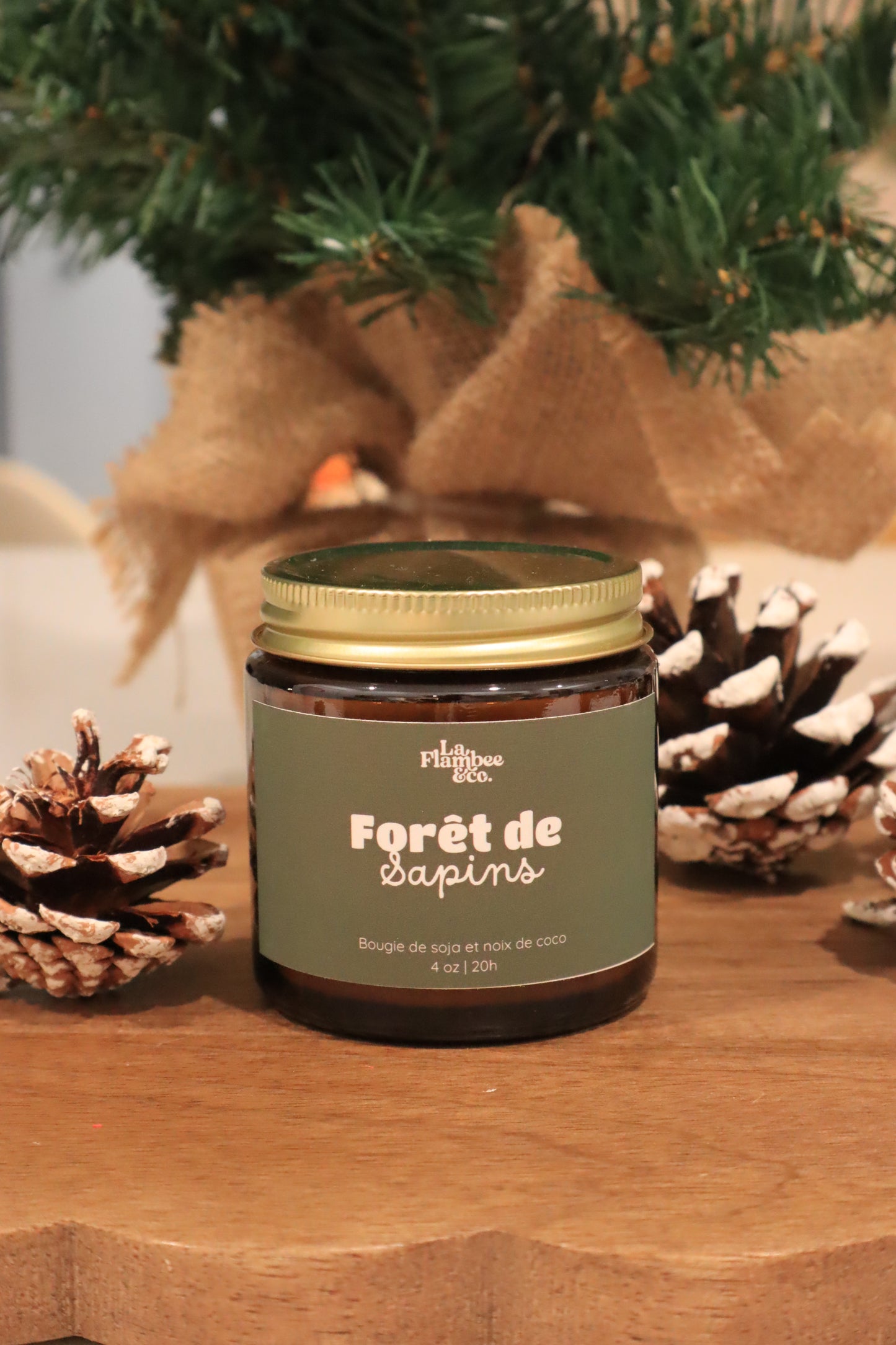Bougie de noël 4oz foret de sapin cire de soja et noix de coco